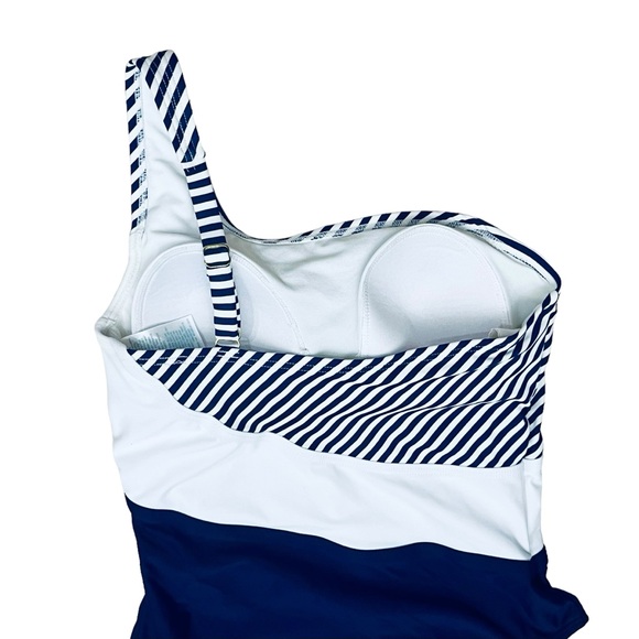 Kona Sol Swimsuit UPF 50+Navy White One Shoulder Striped One Piece M - Picture 5 of 10